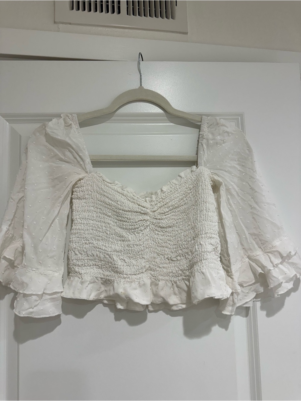 Planet Blue Ivory Smocked Puff-Sleeve Crop Top